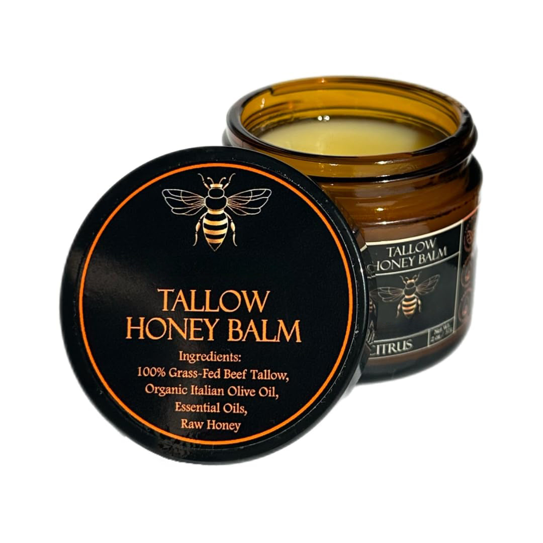Organic Tallow Honey Balm with Grass-Fed Beef Tallow, Olive Oil and Raw Honey