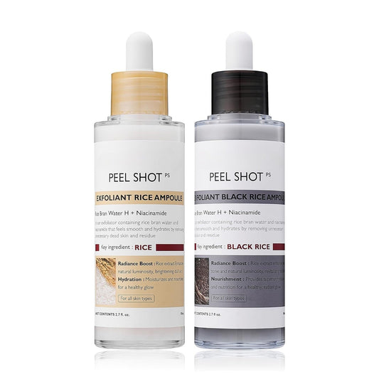 Peel Shot Glow Rice Ampoule Duo with Niacinamide, Pentavitin and Plant-Derived Gommage
