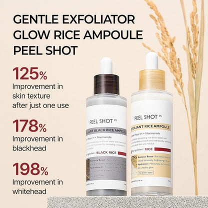 Peel Shot Glow Rice Ampoule Duo with Niacinamide, Pentavitin and Plant-Derived Gommage