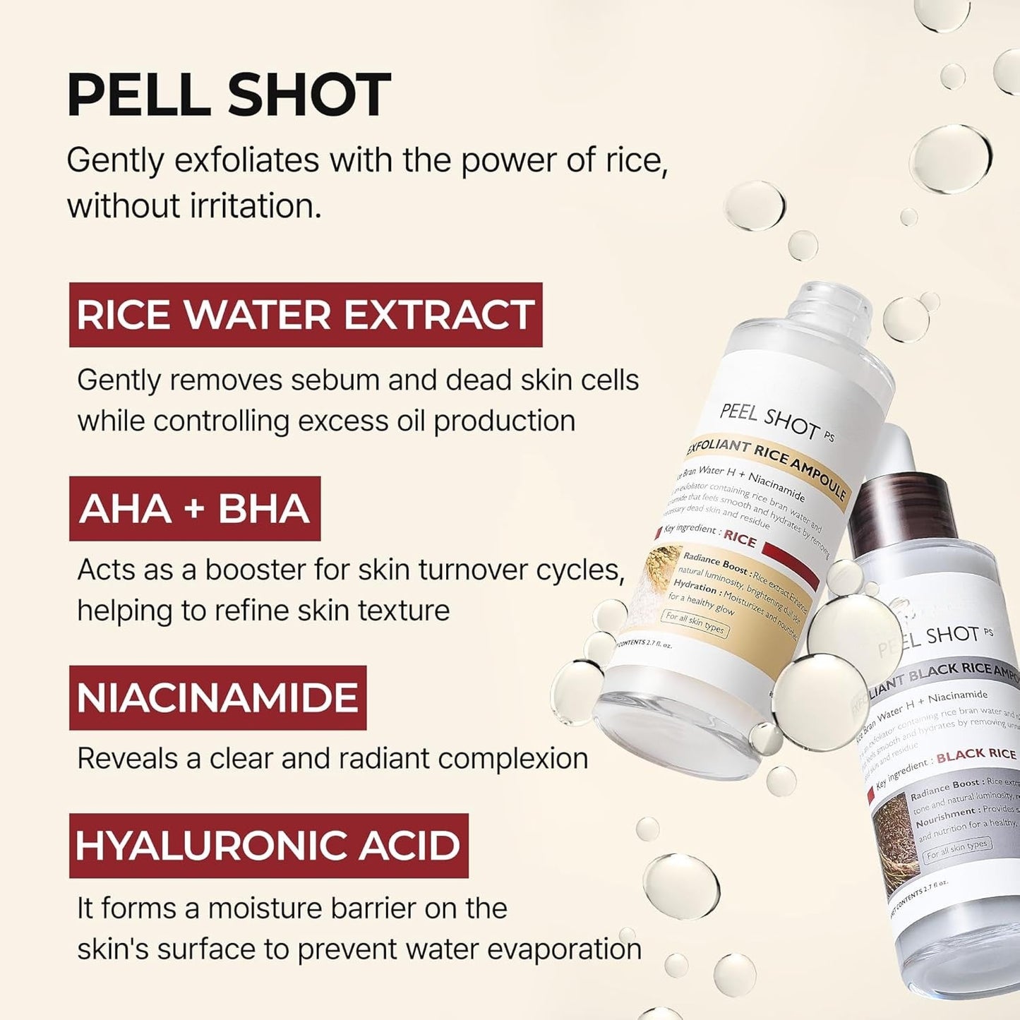 Peel Shot Glow Rice Ampoule Duo with Niacinamide, Pentavitin and Plant-Derived Gommage