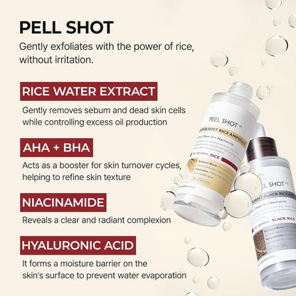 Peel Shot Glow Rice Ampoule Duo with Niacinamide, Pentavitin and Plant-Derived Gommage