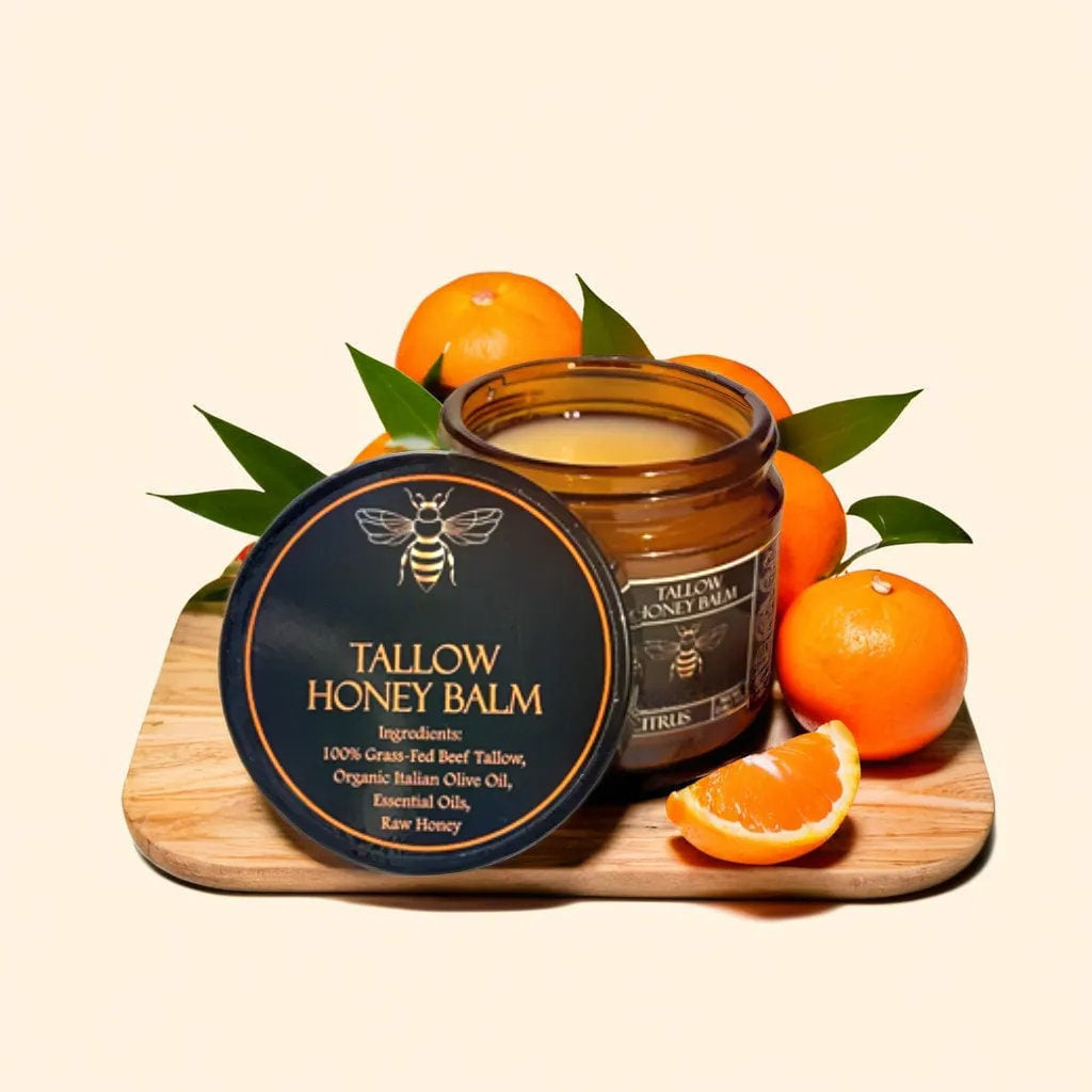 Organic Tallow Honey Balm with Grass-Fed Beef Tallow, Olive Oil and Raw Honey